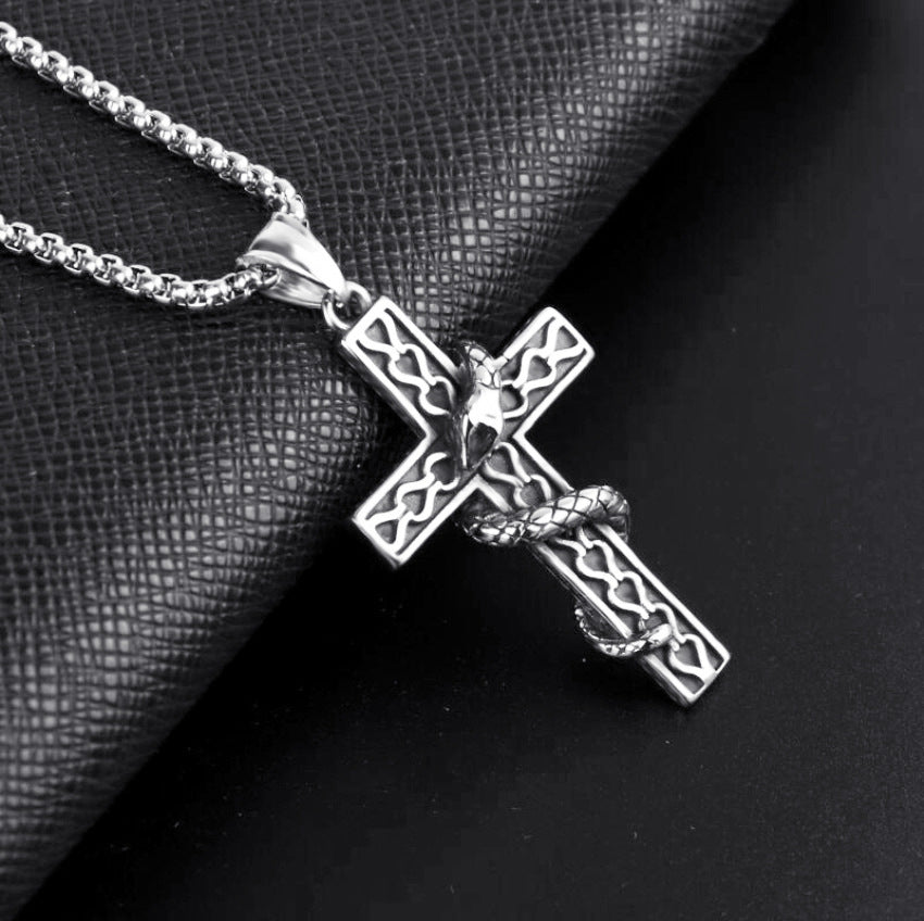 Serpentine Cross - Gothic Pendant Necklace Stainless Steel