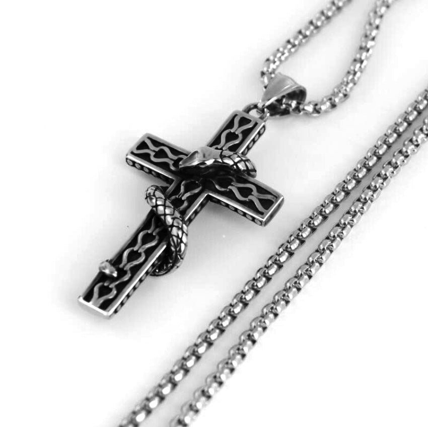 Serpentine Cross - Gothic Pendant Necklace Stainless Steel