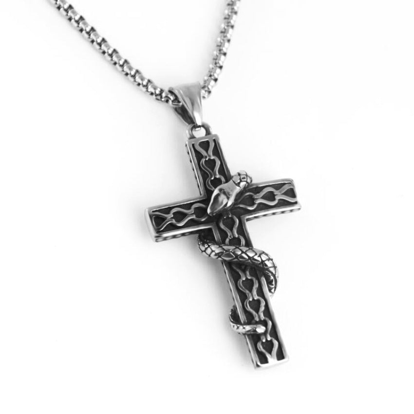 Serpentine Cross - Gothic Pendant Necklace Stainless Steel