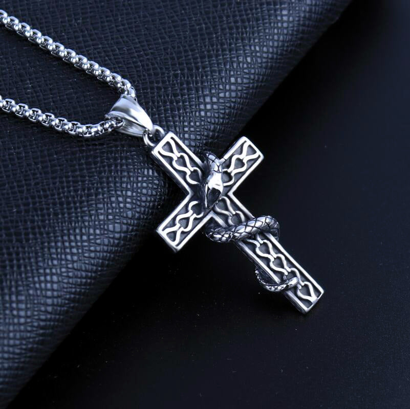 Serpentine Cross - Gothic Pendant Necklace Stainless Steel