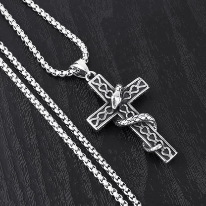 Serpentine Cross - Gothic Pendant Necklace Stainless Steel