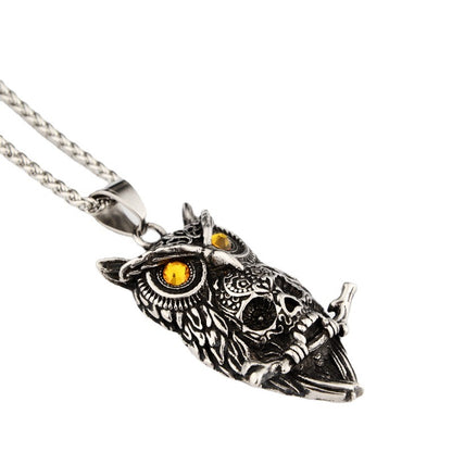 Shadow Guardian Owl - The Nevermore Gothic Pendant Necklace Titanium Steel