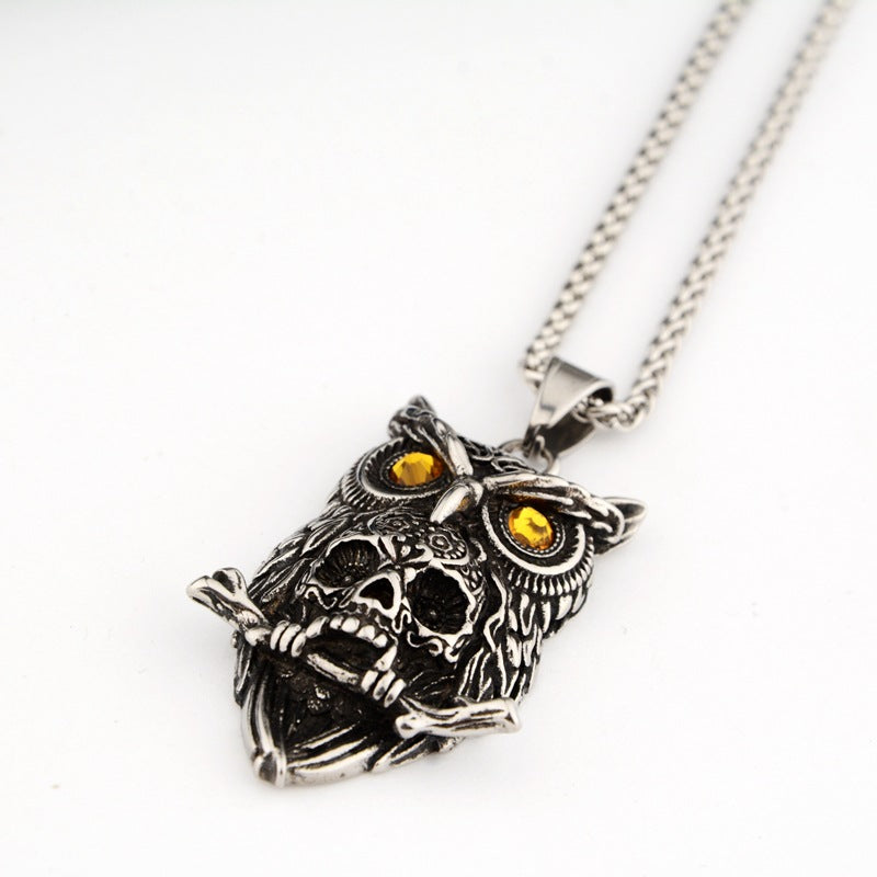 Shadow Guardian Owl - The Nevermore Gothic Pendant Necklace Titanium Steel