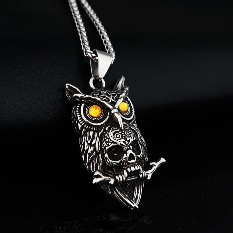 Shadow Guardian Owl - The Nevermore Gothic Pendant Necklace Titanium Steel