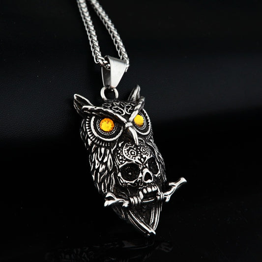 Shadow Guardian Owl - The Nevermore Gothic Pendant Necklace Titanium Steel