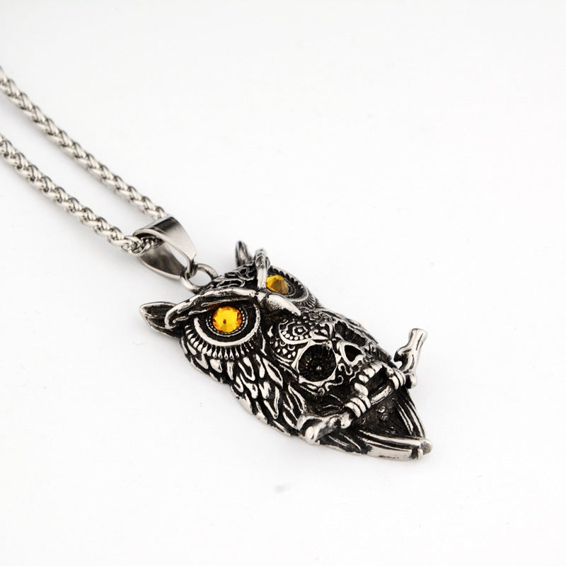 Shadow Guardian Owl - The Nevermore Gothic Pendant Necklace Titanium Steel