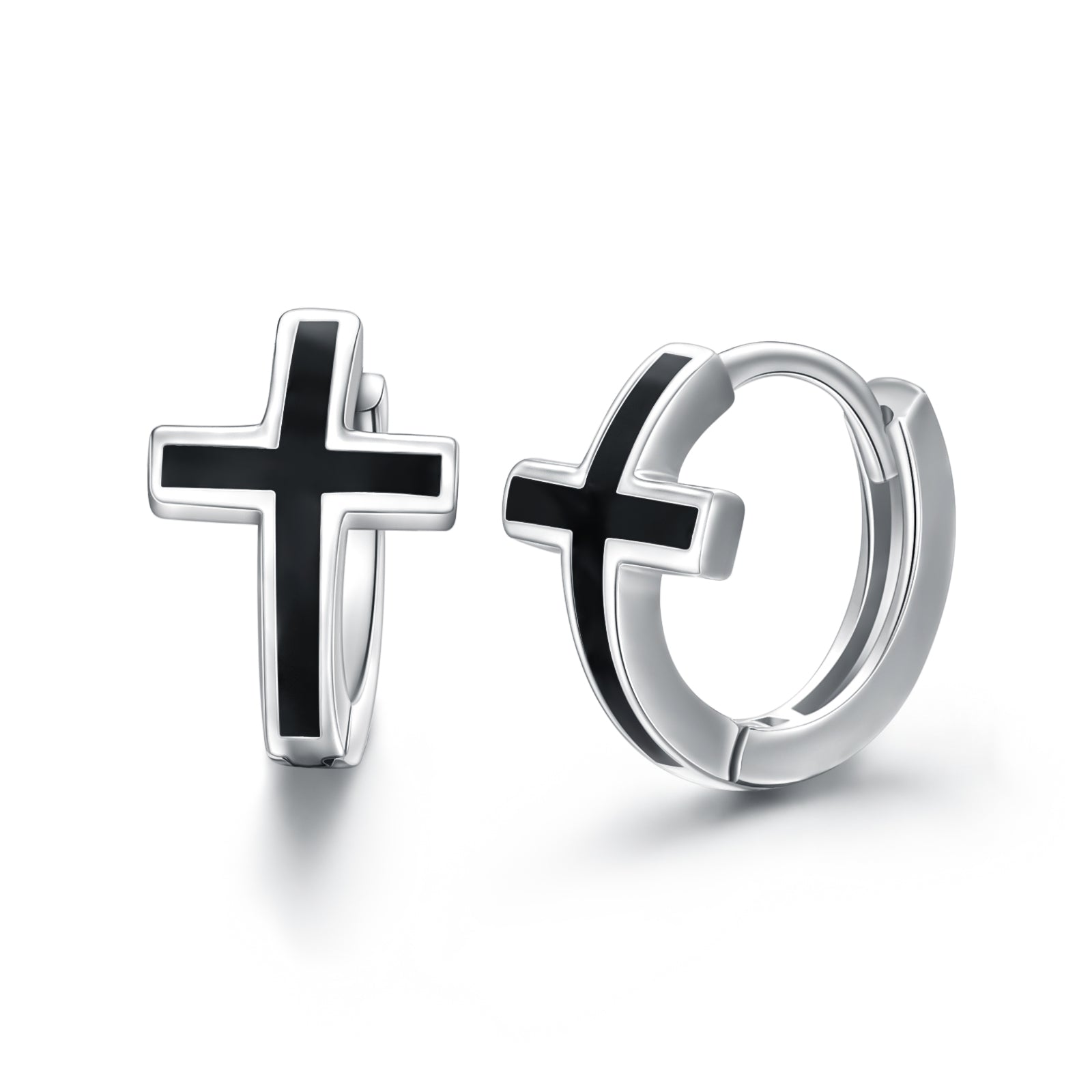 Shadowed Cross - The Nevermore Gothic Earrings in Sterling Silver Unisex Hoops