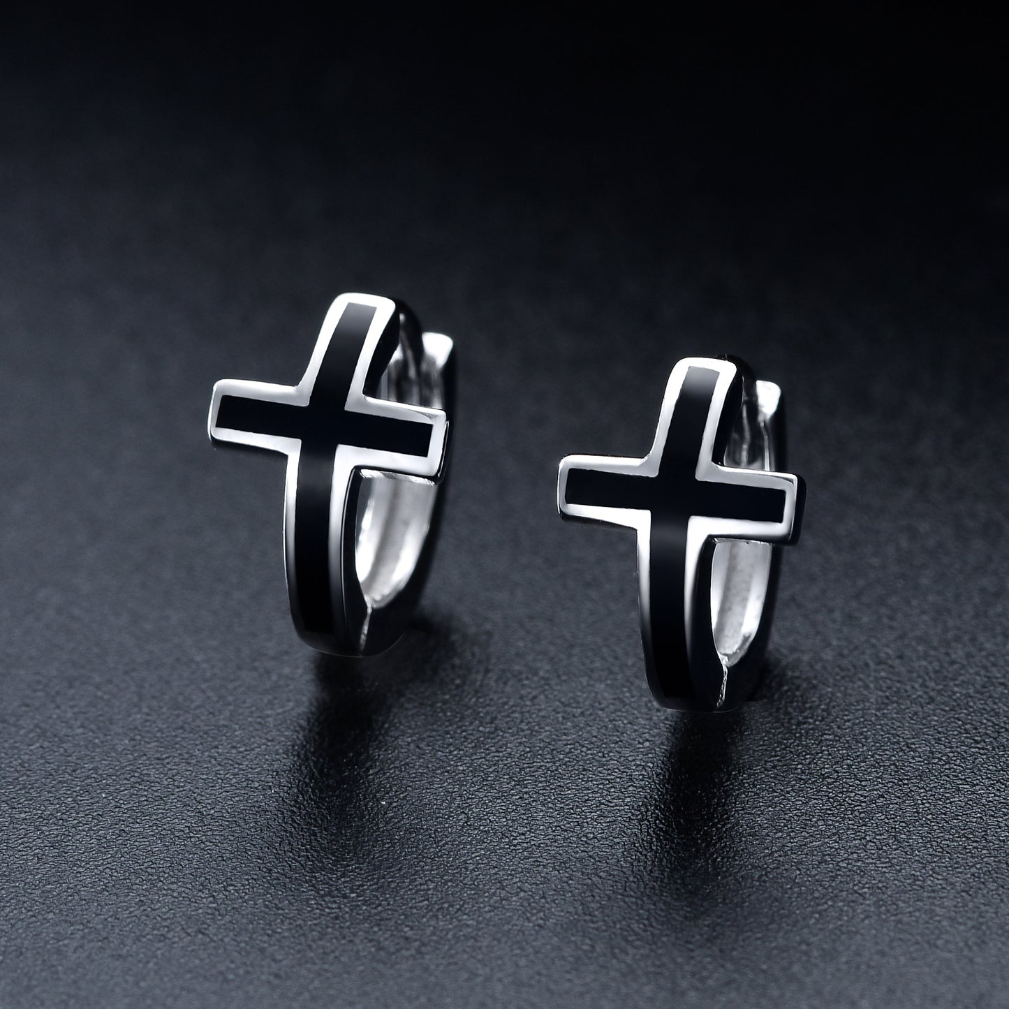 Shadowed Cross - The Nevermore Gothic Earrings in Sterling Silver Unisex Hoops