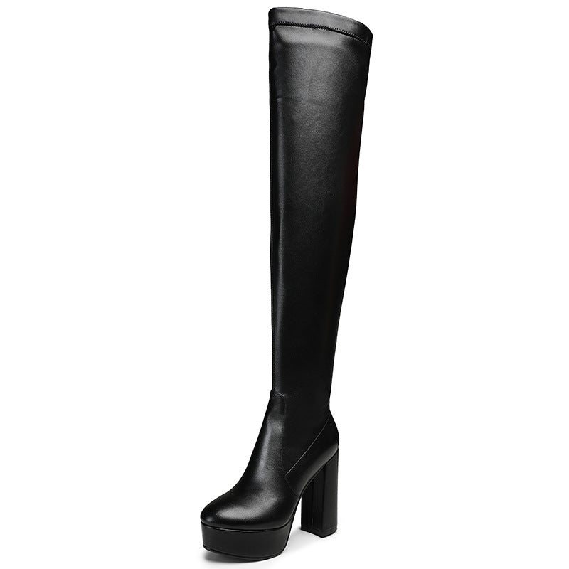 Sidra Moonrider - The Nevermore Gothic Over The Knee High Heel Round Toe Black Boots