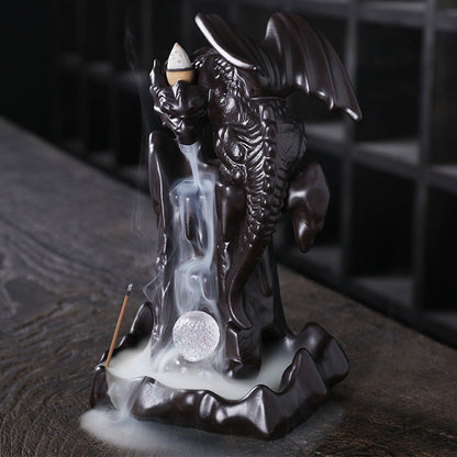 Silvio Rockefeller - The Nevermore Gothic Home Decor Dragon Gifts Ceramic Smoke Backflow Incense Burner LED Lights Backflow