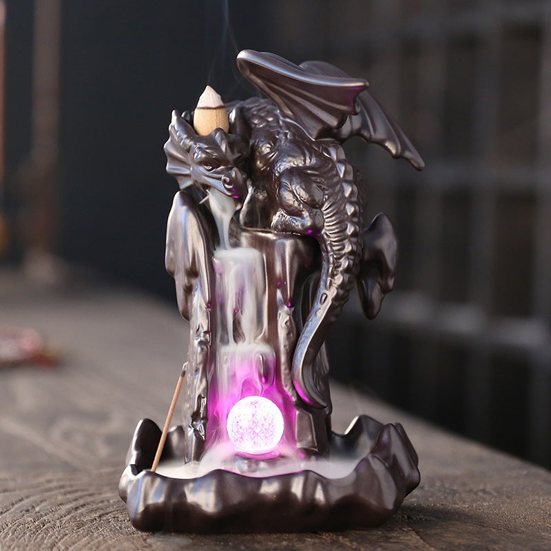 Silvio Rockefeller - The Nevermore Gothic Home Decor Dragon Gifts Ceramic Smoke Backflow Incense Burner LED Lights Backflow