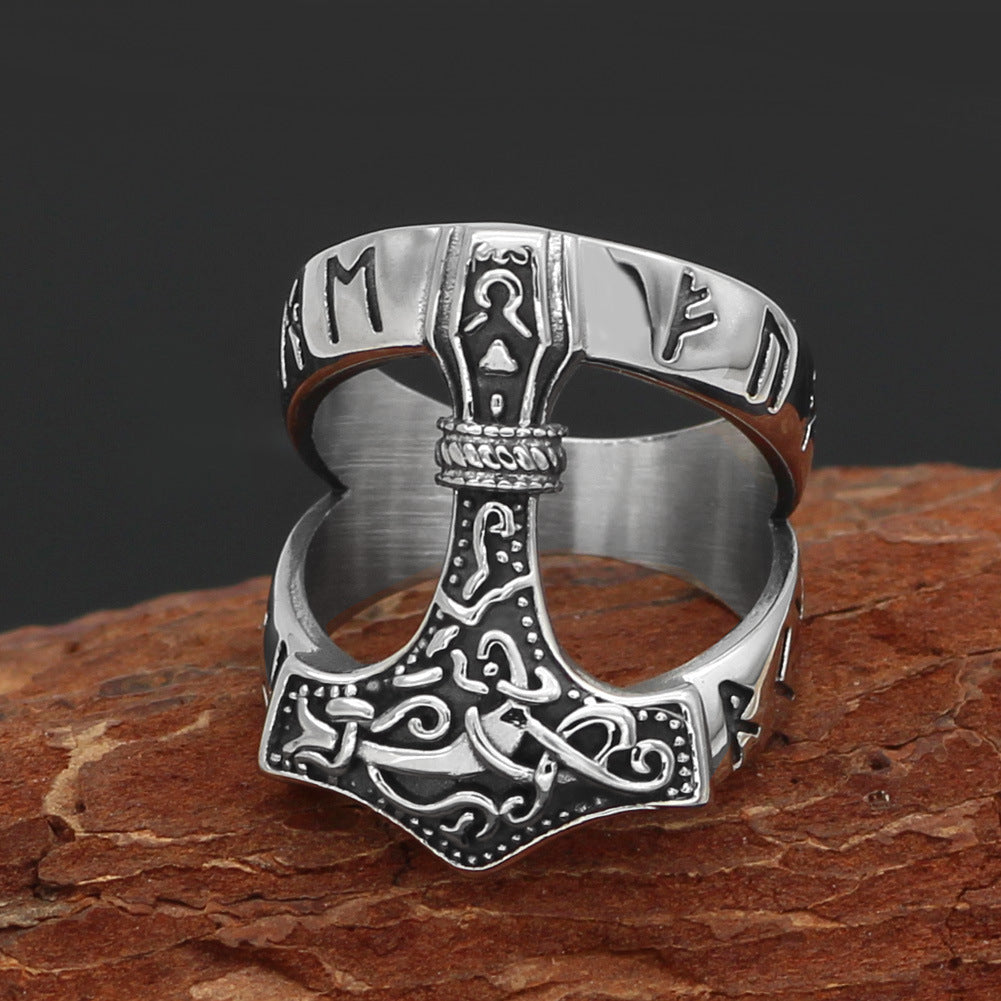 Sixten Thor's Hammer - The Nevermore Gothic Norse Ring Titanium Steel