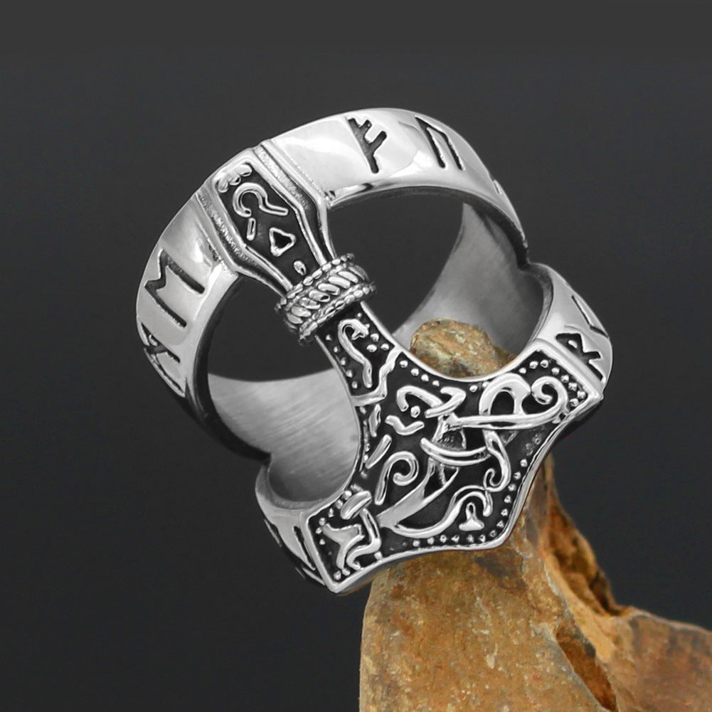 Sixten Thor's Hammer - The Nevermore Gothic Norse Ring Titanium Steel