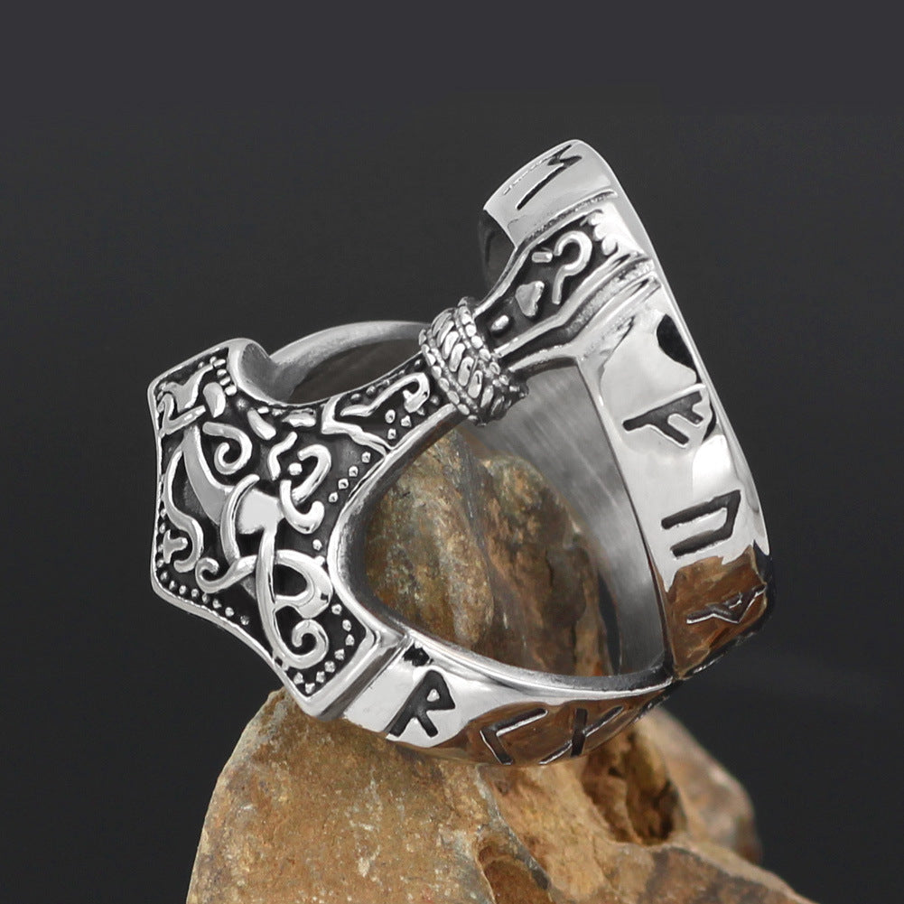 Sixten Thor's Hammer - The Nevermore Gothic Norse Ring Titanium Steel