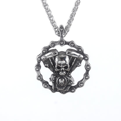 Skull Biker Breeze - The Nevermore Gothic Pendant - Necklace Stainless Steel