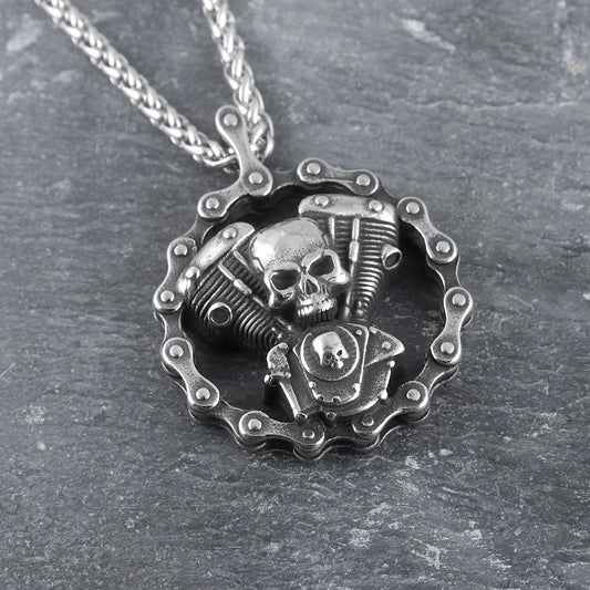 Skull Biker Breeze - The Nevermore Gothic Pendant - Necklace Stainless Steel