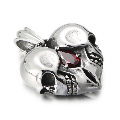 Skull Couple Heart Shape With Red Zircon - The Nevermore Gothic Pendant Titanium Steel