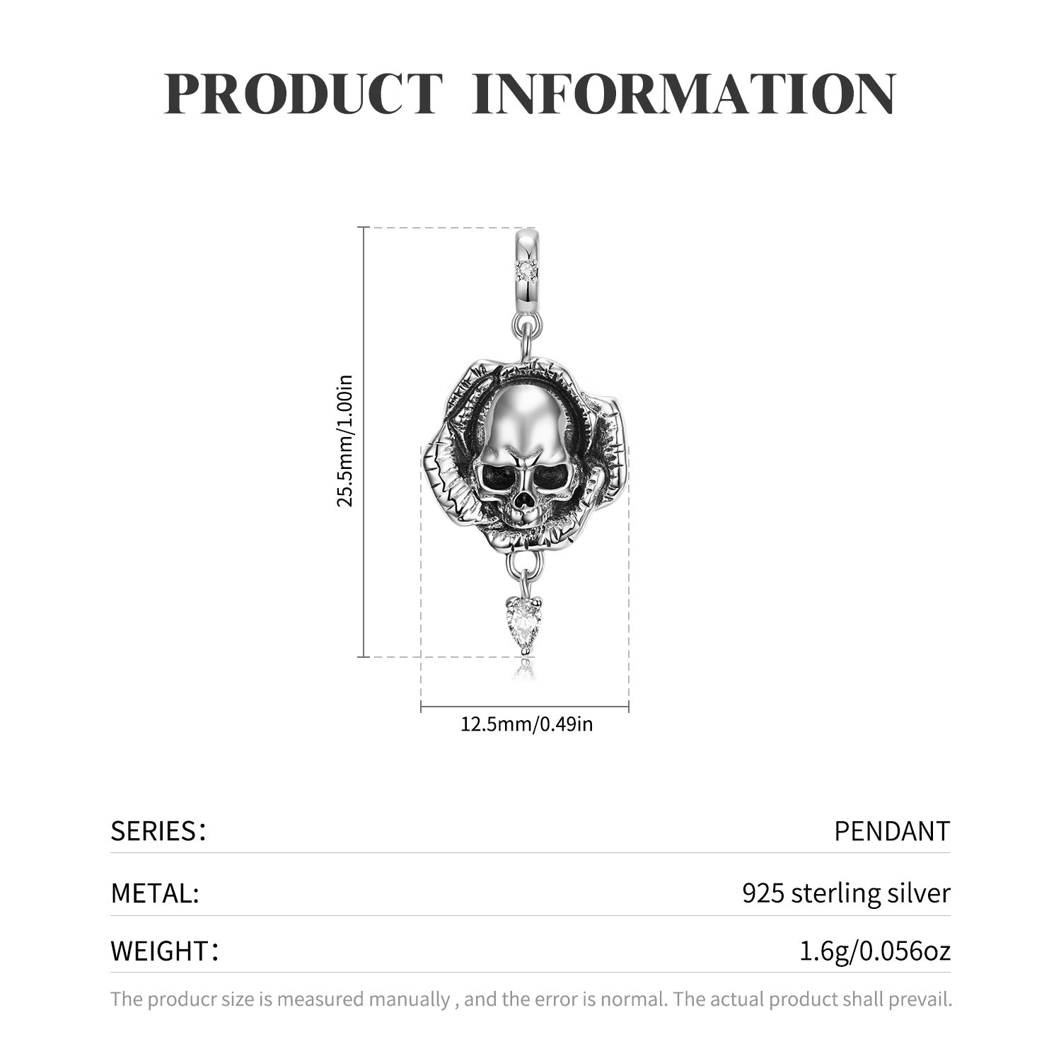 Skull Flower - The Nevermore Gothic Pendant Sterling Silver S925