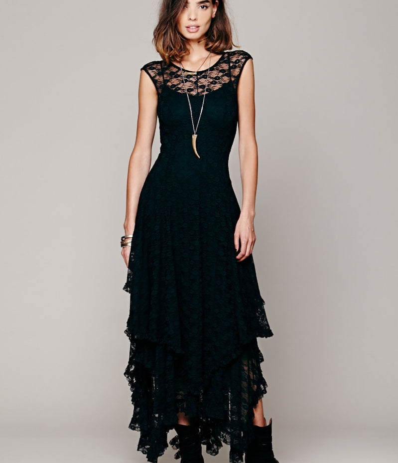 Skye - The Nevermore Sexy Long Summer-Spring Irregular Dress with Lace Neckline