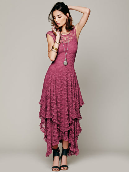 Skye - The Nevermore Sexy Long Summer-Spring Irregular Dress with Lace Neckline