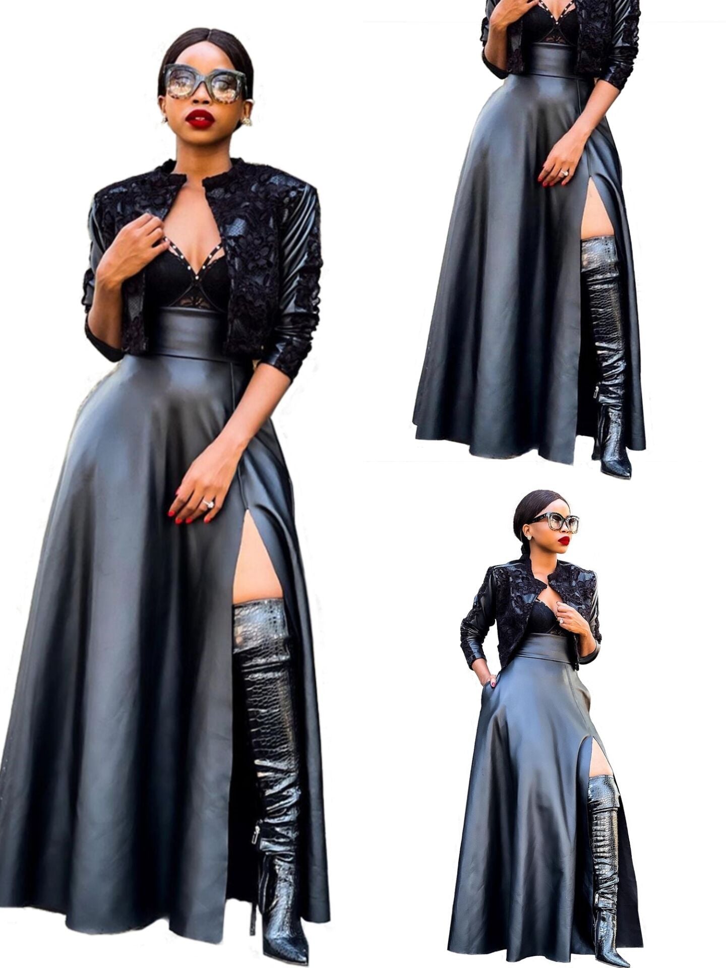 "Split Elegance" - The Nevermore Women's Leather Skirt