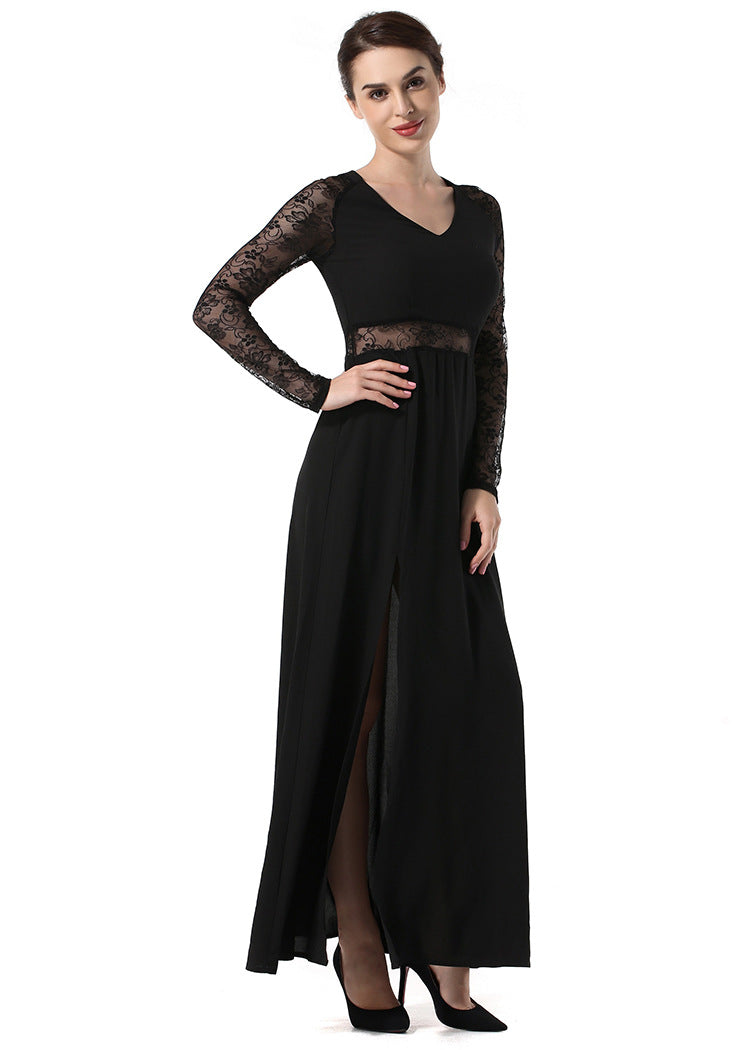 Split Slim Dress with Lace - The Nevermore Dress