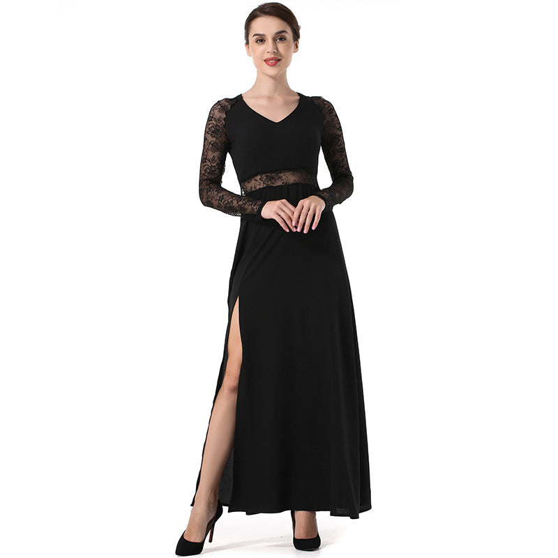 Split Slim Dress with Lace - The Nevermore Dress