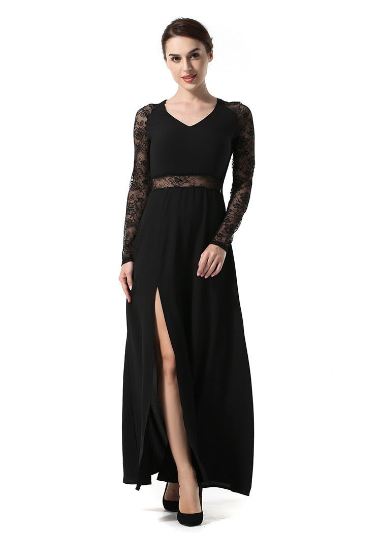 Split Slim Dress with Lace - The Nevermore Dress