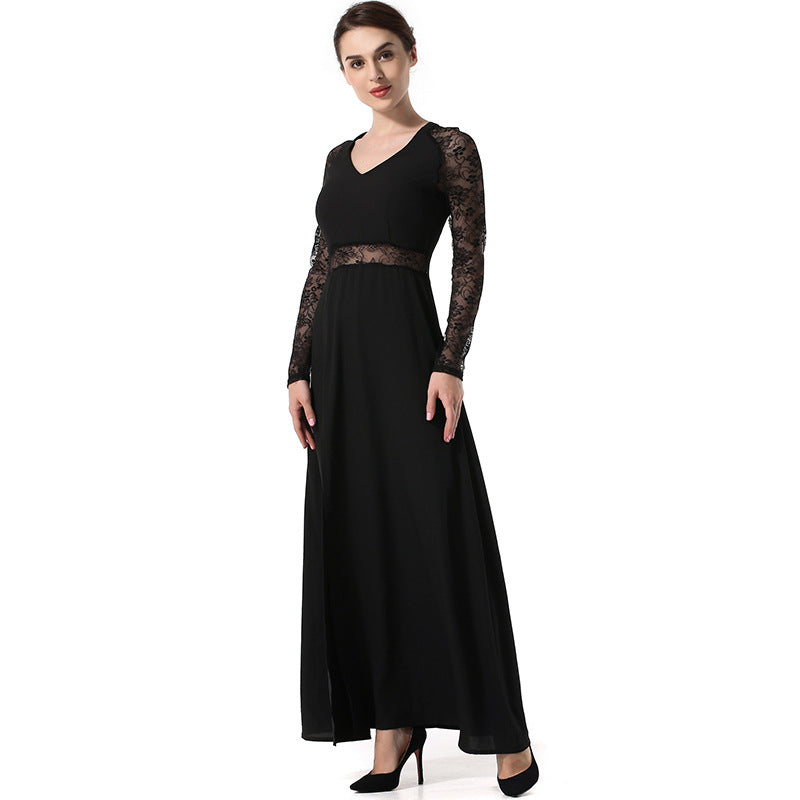 Split Slim Dress with Lace - The Nevermore Dress