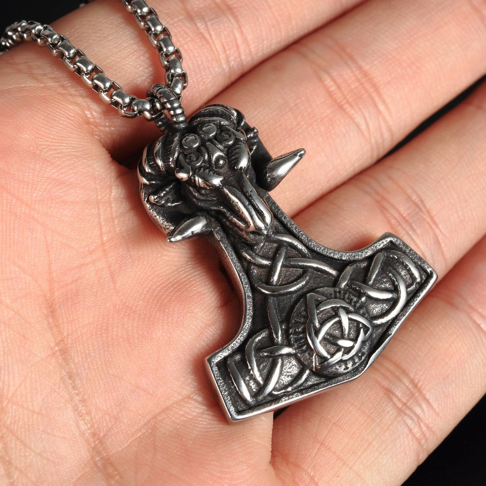 Stigandr Thor's Hammer - The Nevermore Norse Vikings Pendant Necklace for Men Stainless Steel