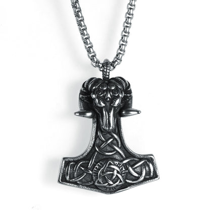 Stigandr Thor's Hammer - The Nevermore Norse Vikings Pendant Necklace for Men Stainless Steel