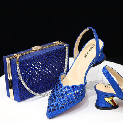 SummerGleam Sandals & Handbag Set - Mid-Heel Elegance by The Nevermore