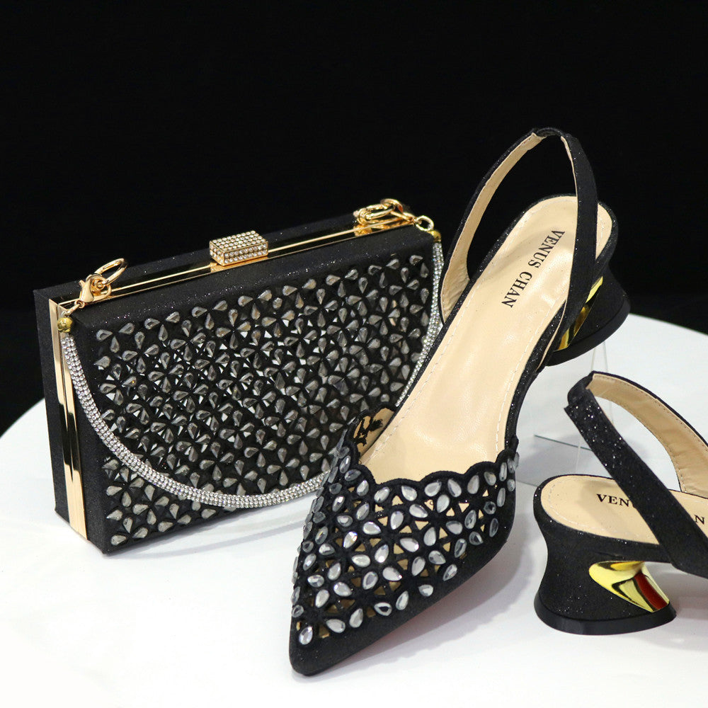 SummerGleam Sandals & Handbag Set - Mid-Heel Elegance by The Nevermore