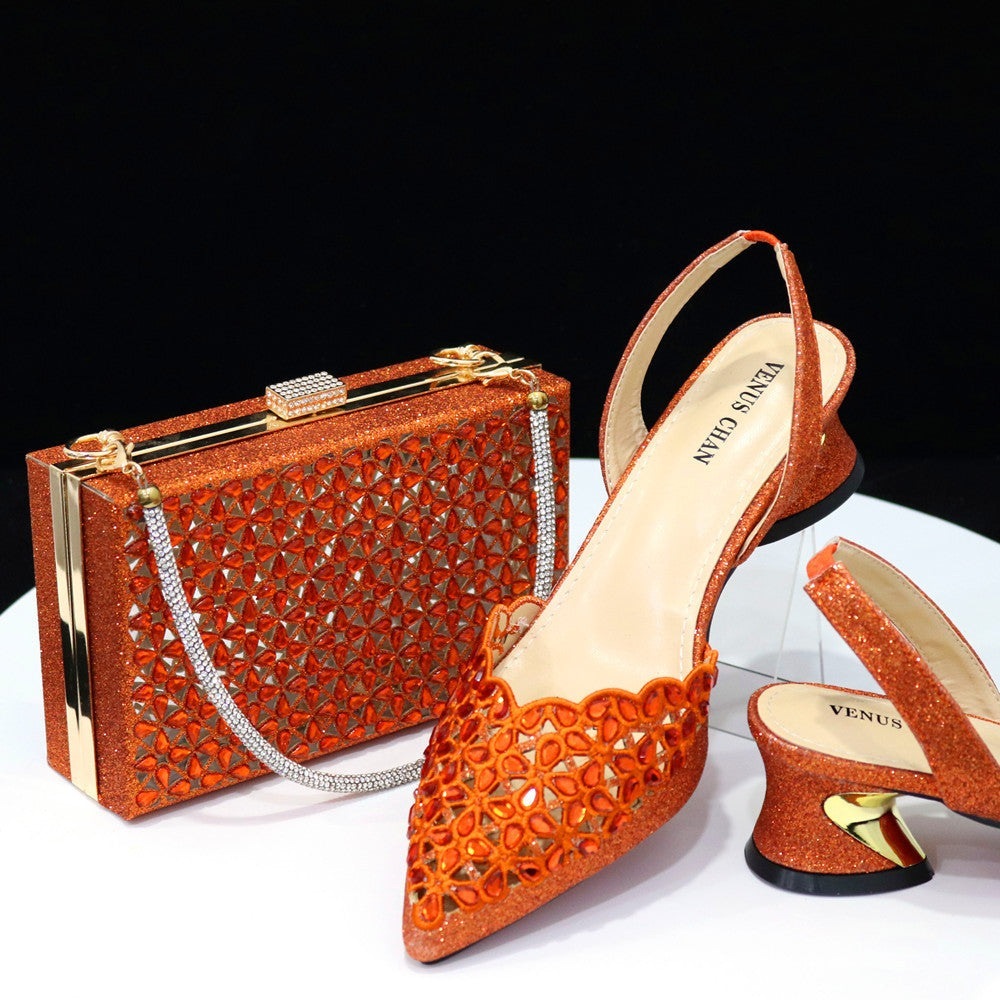 SummerGleam Sandals & Handbag Set - Mid-Heel Elegance by The Nevermore