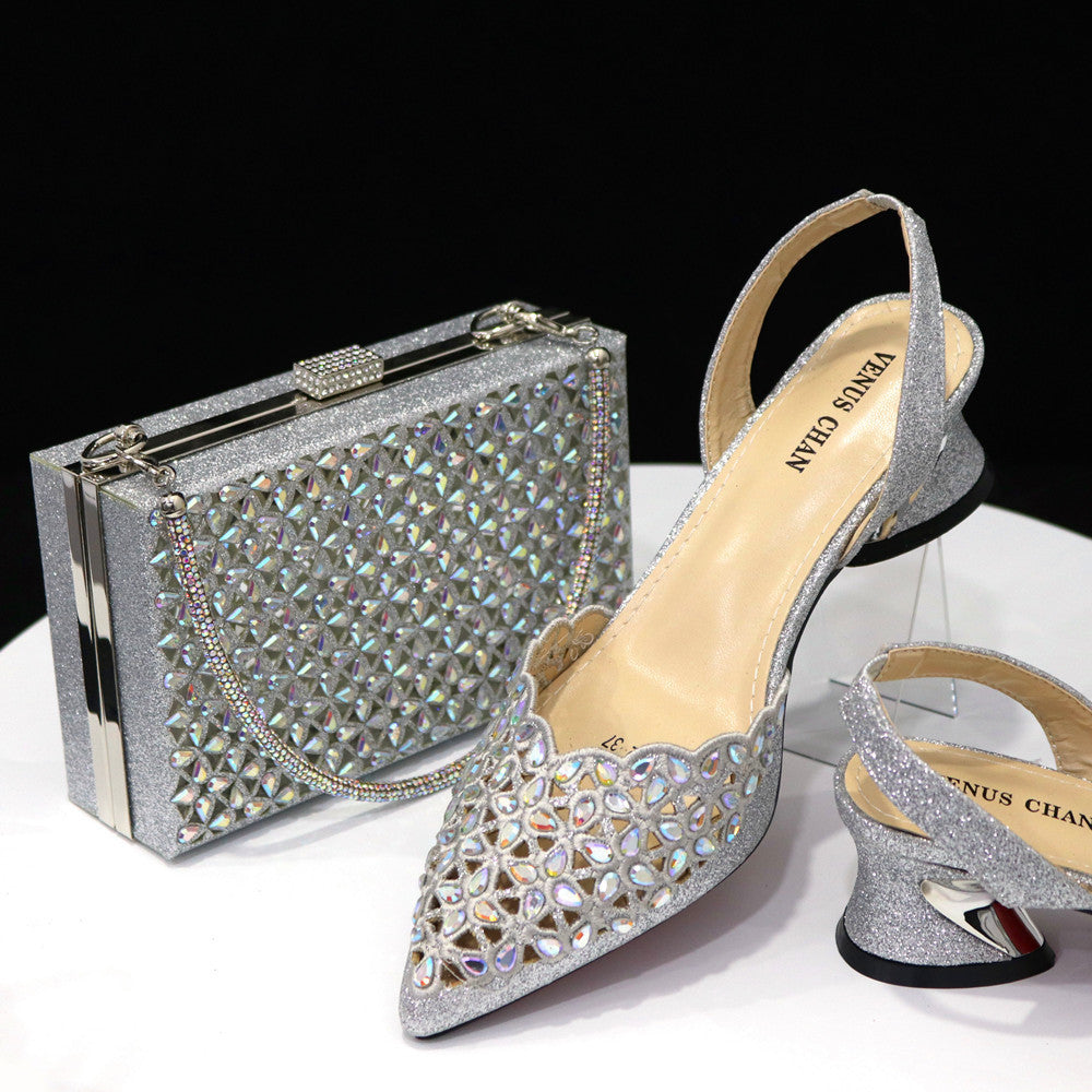 SummerGleam Sandals & Handbag Set - Mid-Heel Elegance by The Nevermore