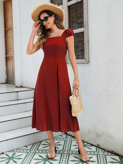 SunBreeze Off-Shoulder Midi Dress - Split Hem Linen by The Nevermore