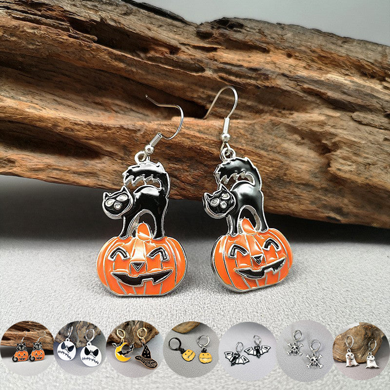 The Nevermore Gothic Earrings - Halloween Funny Earrings Female Personality Ghost Pumpkin Bat Cartoon Jewelry