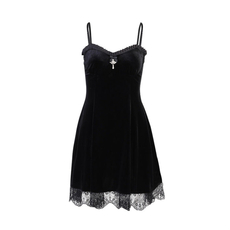 Thistle Nocturnelle - The Nevermore Gothic Dress for Women Lace With Chest Strap