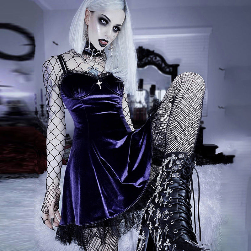 Thistle Nocturnelle - The Nevermore Gothic Dress for Women Lace With Chest Strap