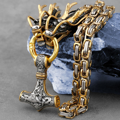 Thor's Hammer with Dragon - The Nevermore Pendant Titanium Steel