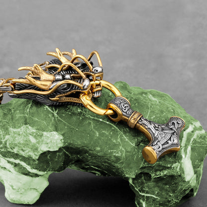 Thor's Hammer with Dragon - The Nevermore Pendant Titanium Steel