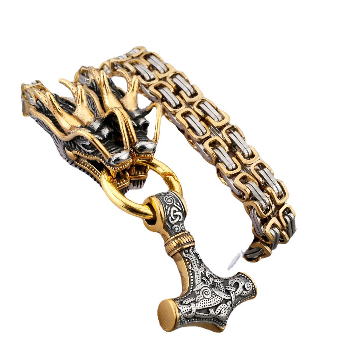 Thor's Hammer with Dragon - The Nevermore Pendant Titanium Steel