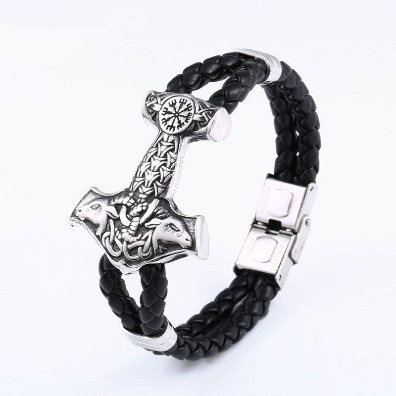 Thundergod's Hammerfall - The Nevermore Gothic Bracelet Titanium Steel Leather Viking Norse