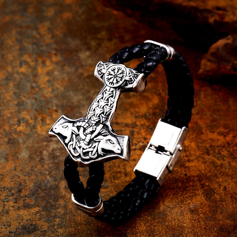 Thundergod's Hammerfall - The Nevermore Gothic Bracelet Titanium Steel Leather Viking Norse