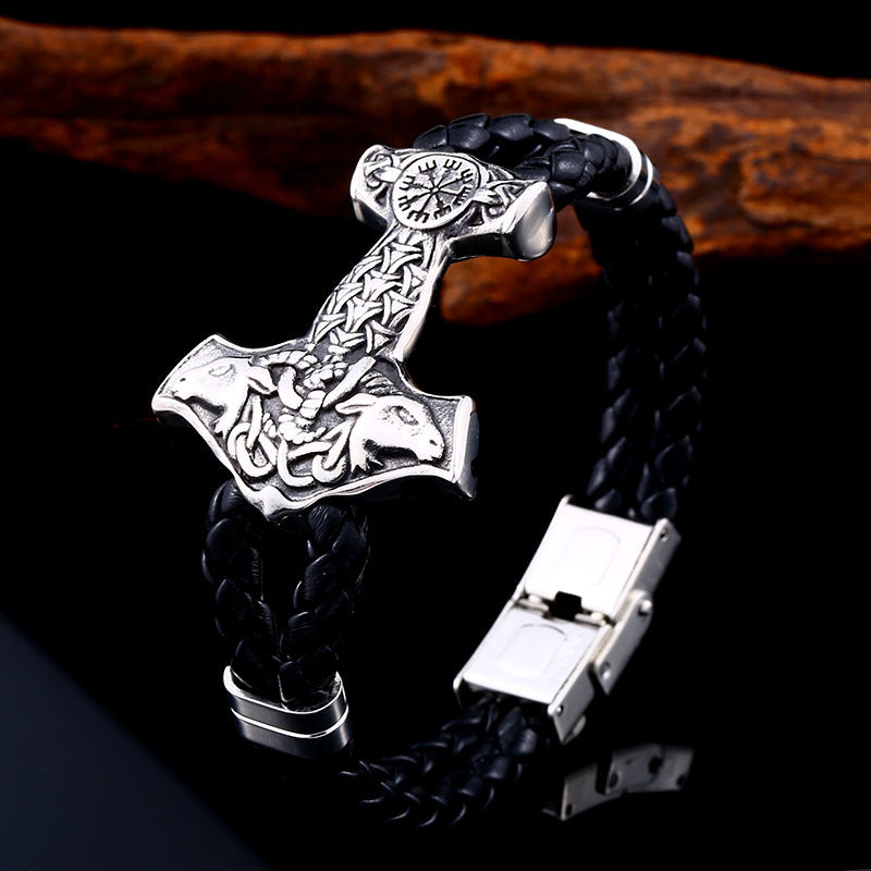 Thundergod's Hammerfall - The Nevermore Gothic Bracelet Titanium Steel Leather Viking Norse