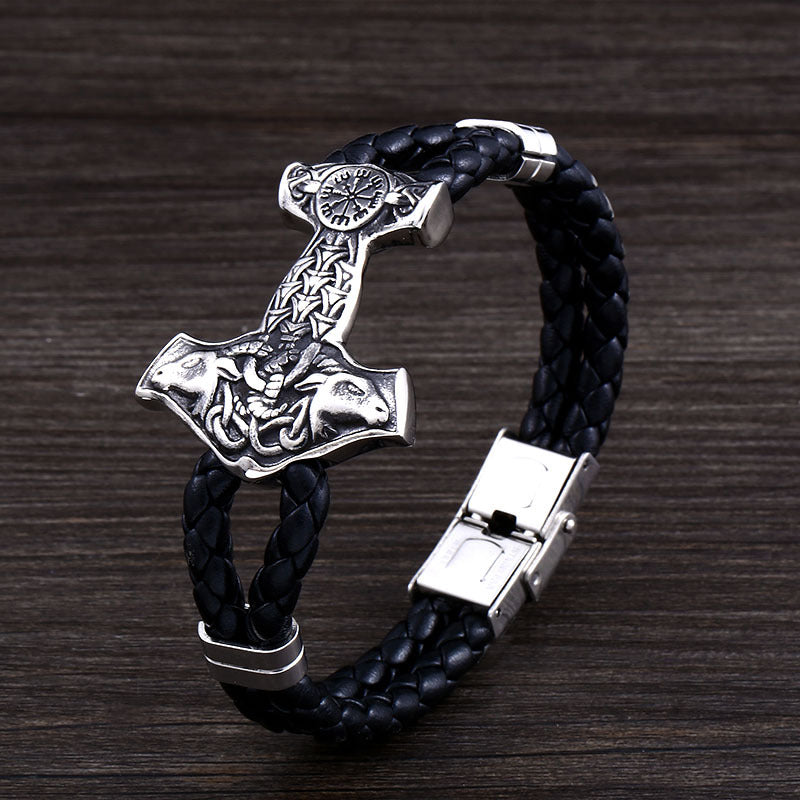 Thundergod's Hammerfall - The Nevermore Gothic Bracelet Titanium Steel Leather Viking Norse