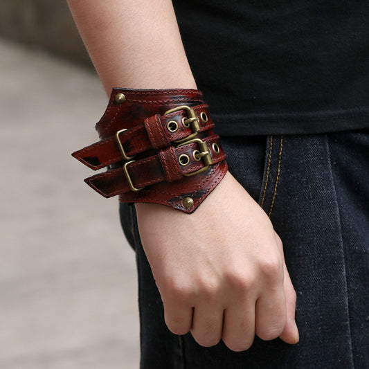 Timeless Retro Armbands - The Nevermore Steampunk Two-layer Leather Bracelet