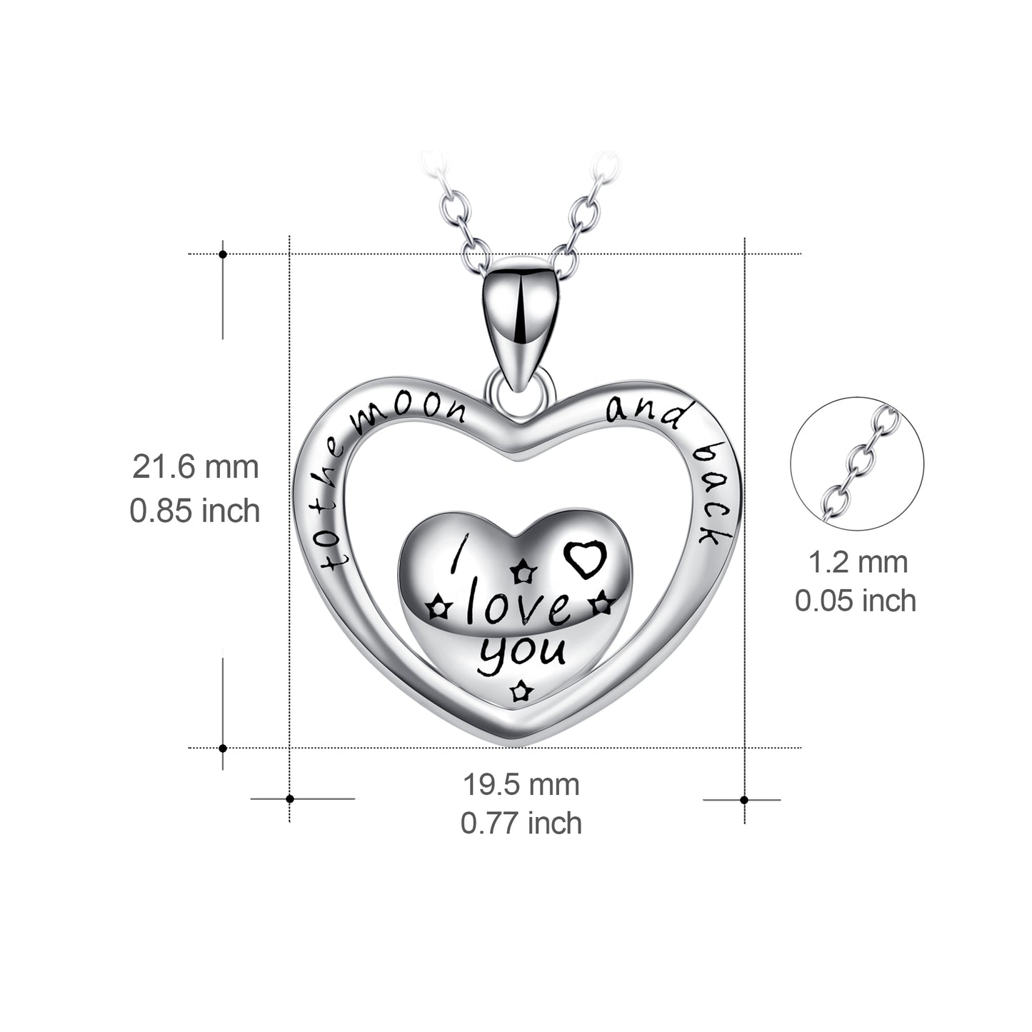 To The Moon And Back Heart - The Nevermore Pendant 925 Silver