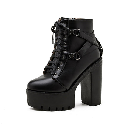 Tormentia Storm - The Nevermore Gothic Boots With Cross Straps And Side Zips