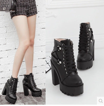 Tormentia Storm - The Nevermore Gothic Boots With Cross Straps And Side Zips